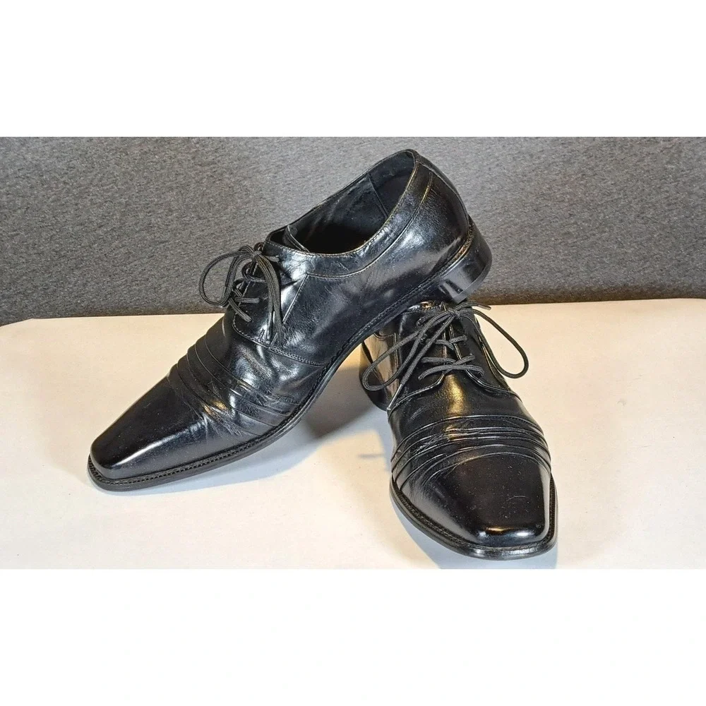 Stacy Adams Mens Black Leather Square Toe Lace Up Oxford Dress Shoes‎ 10.5